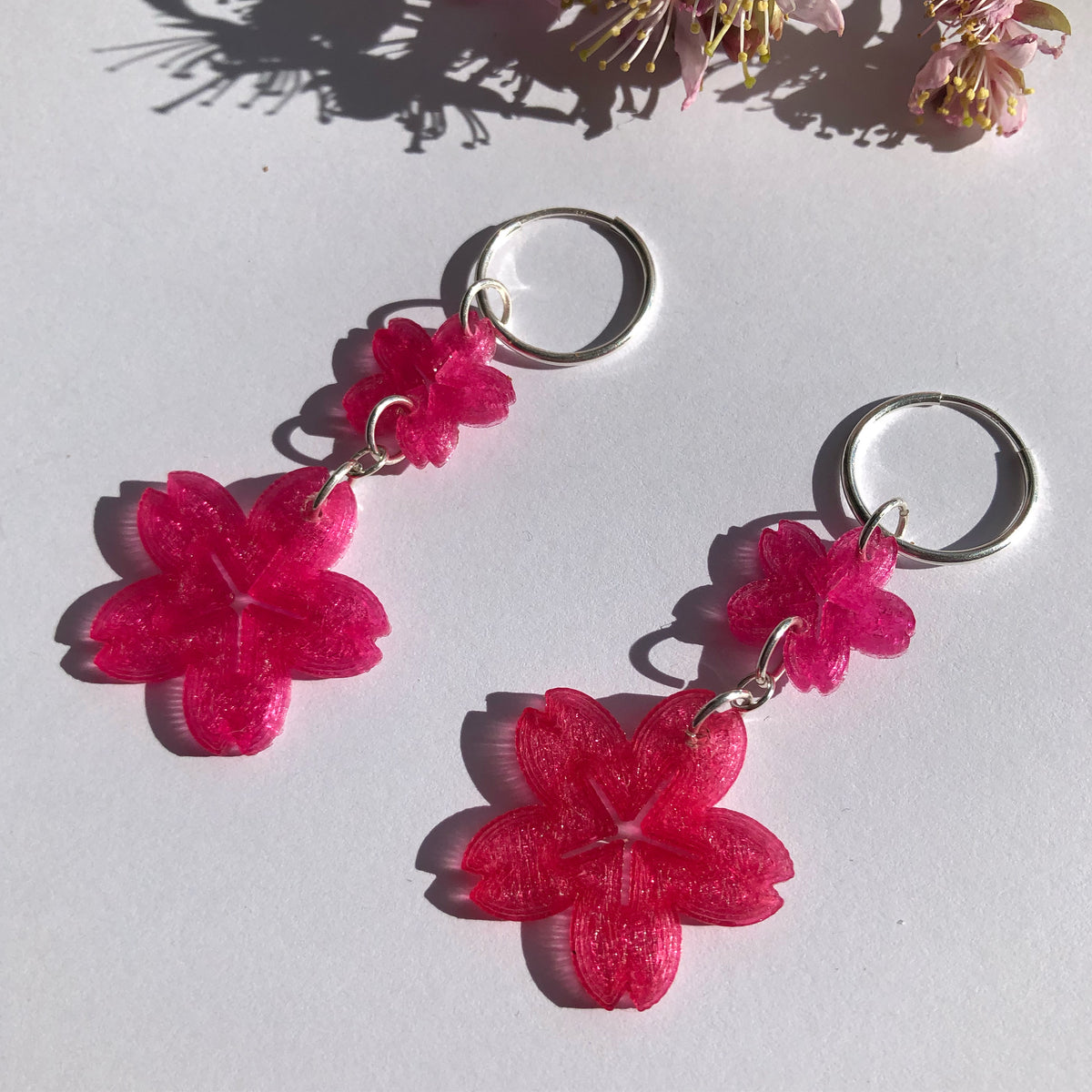 Magenta Cherry Blossom Earrings / Cara Lowe