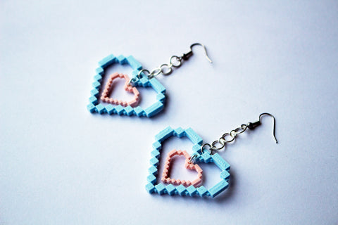 Blue Pixel Heart Earrings / Cara Lowe