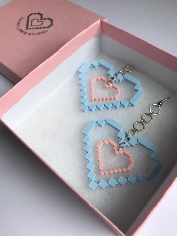 Blue Pixel Heart Earrings / Cara Lowe